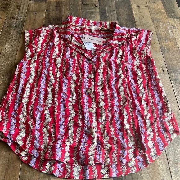 NWT PHILOSOPHY BUTTON UP 💯 rayon Shirt size L - Picture 1 of 8